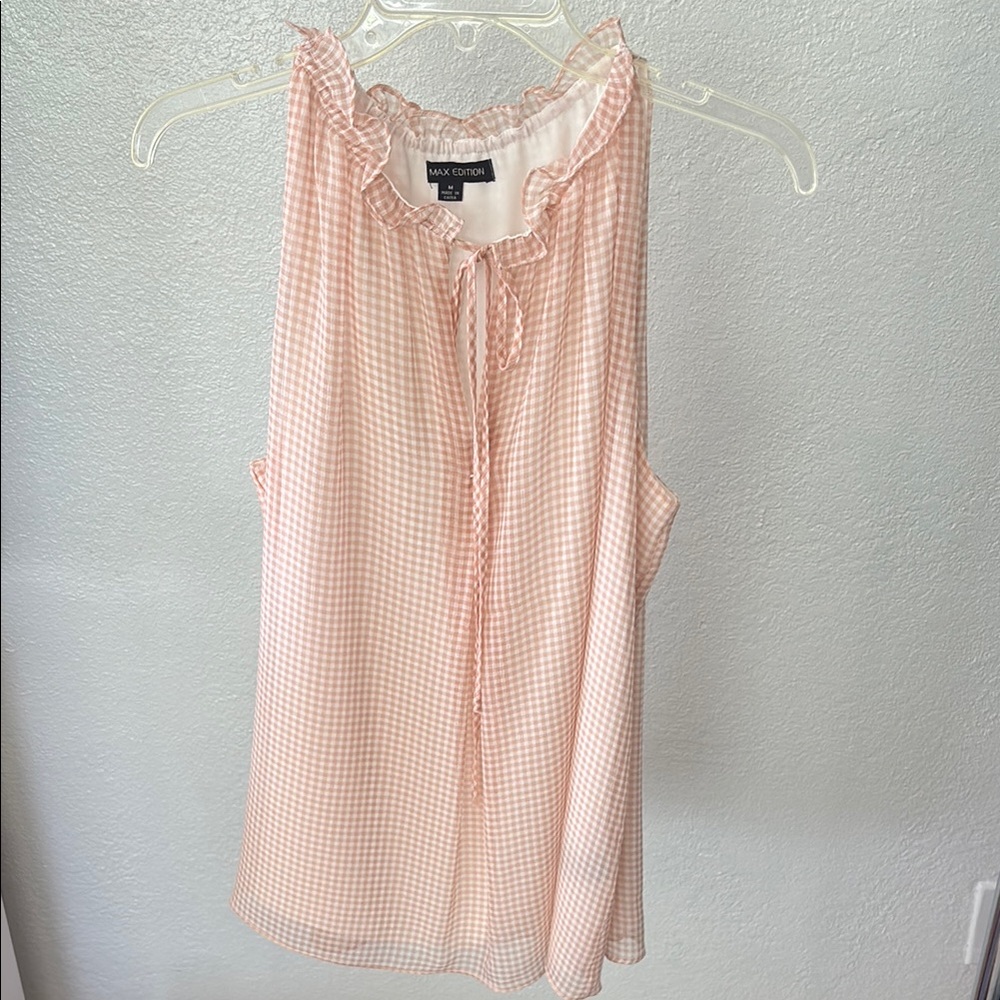 Max Edition Peach Gingham Sleeveless Blouse